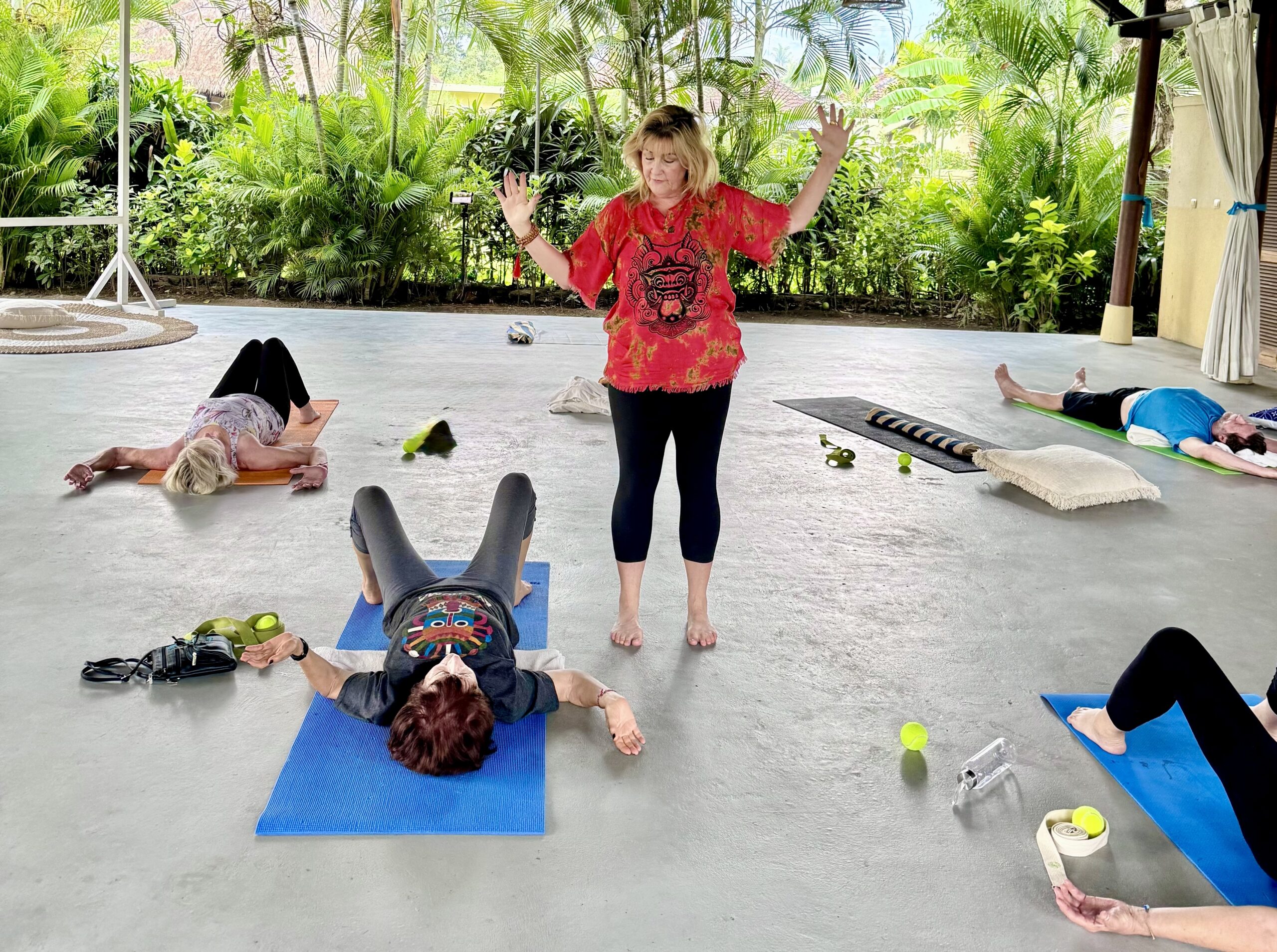 Debi Robinson teaching yoga live on YouTube