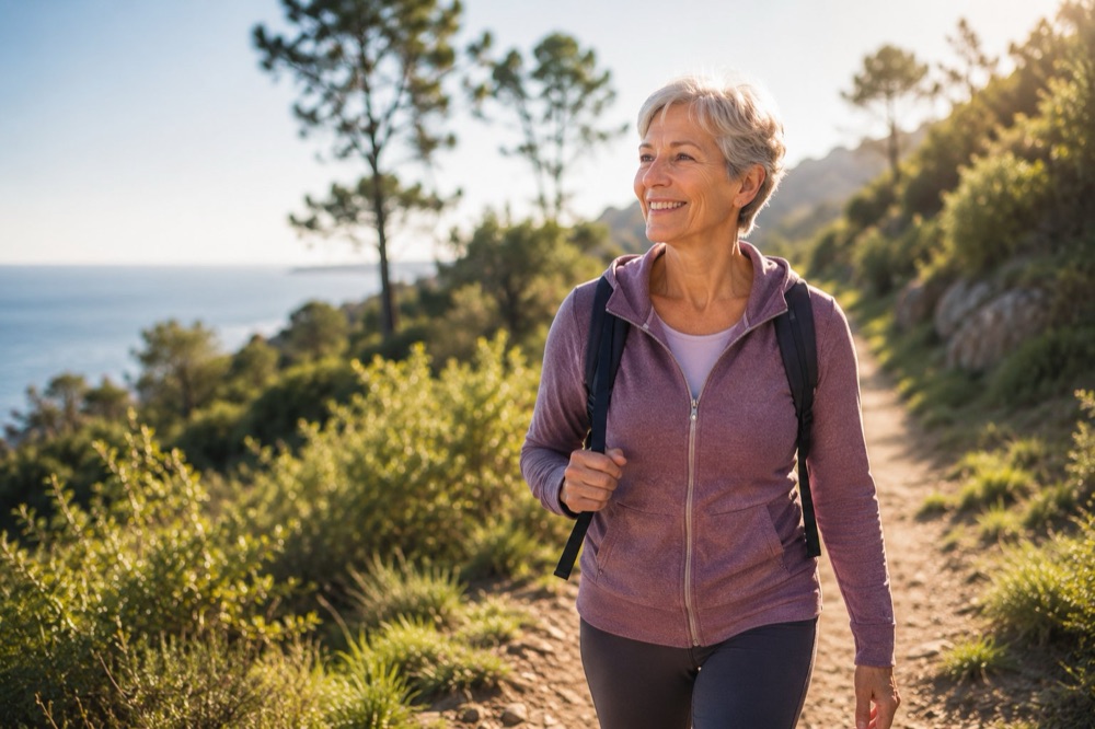 A woman moving with ease and confidence outdoors